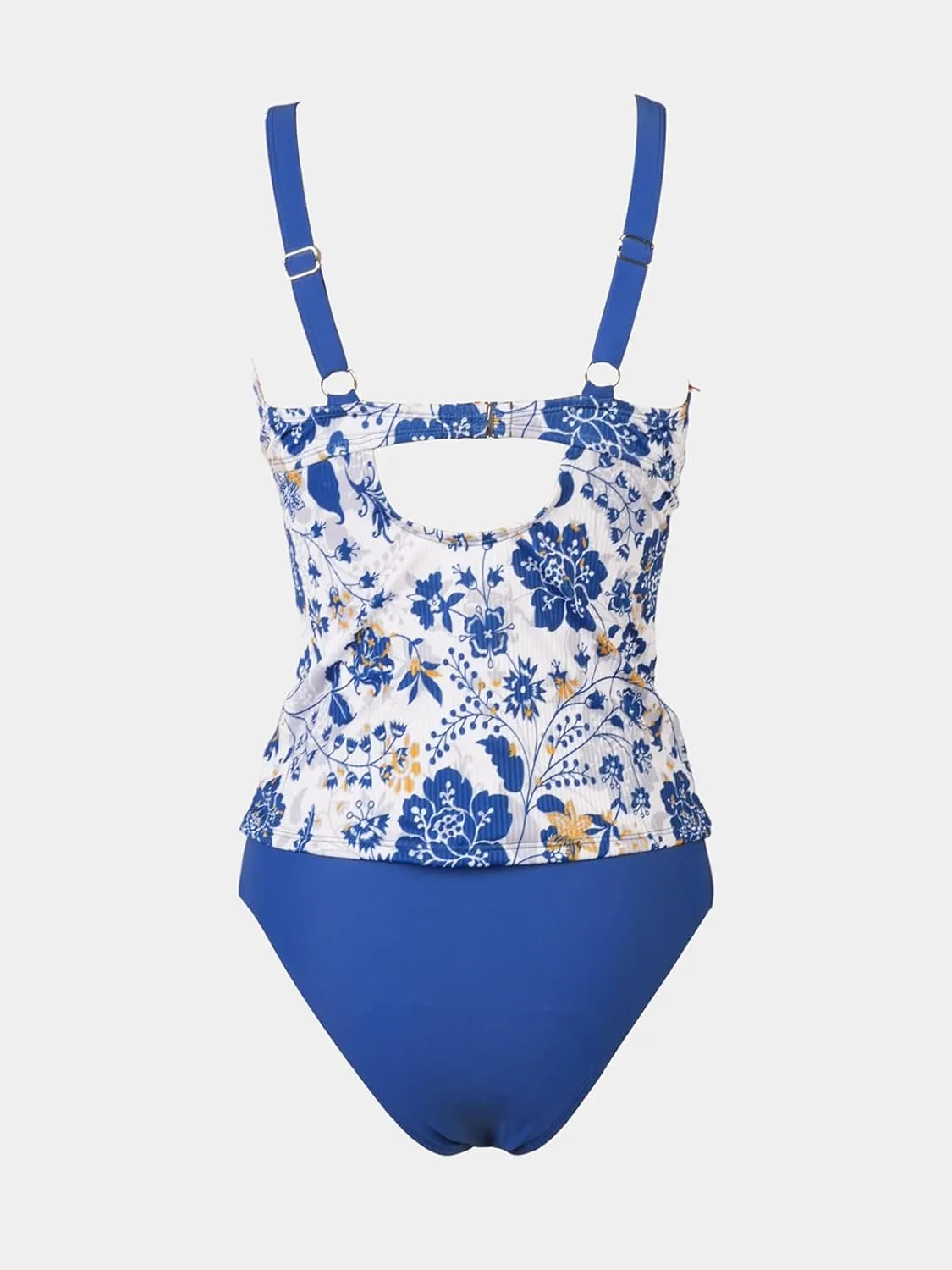 CUPSHE Women's Tankini Sets Two Piece Swimsuits Mid Rise V Neck Adjustable Straps Back Hook Cutout Cheeky