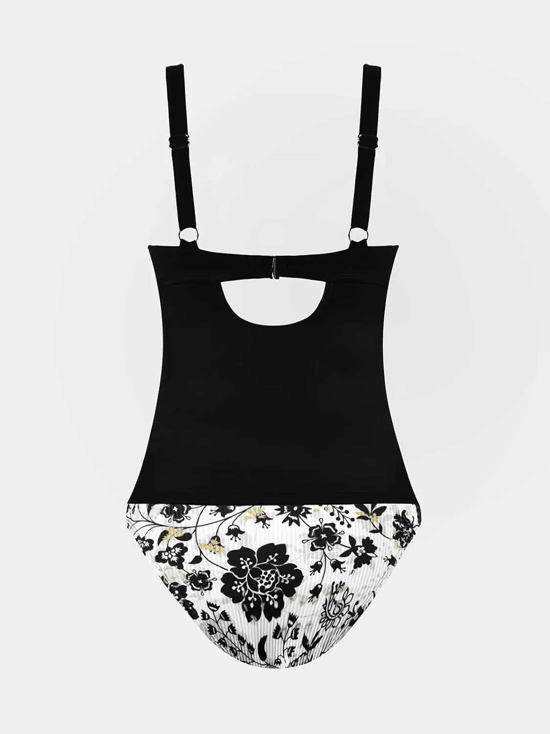 CUPSHE Women's Tankini Sets Two Piece Swimsuits Mid Rise V Neck Adjustable Straps Back Hook Cutout Cheeky