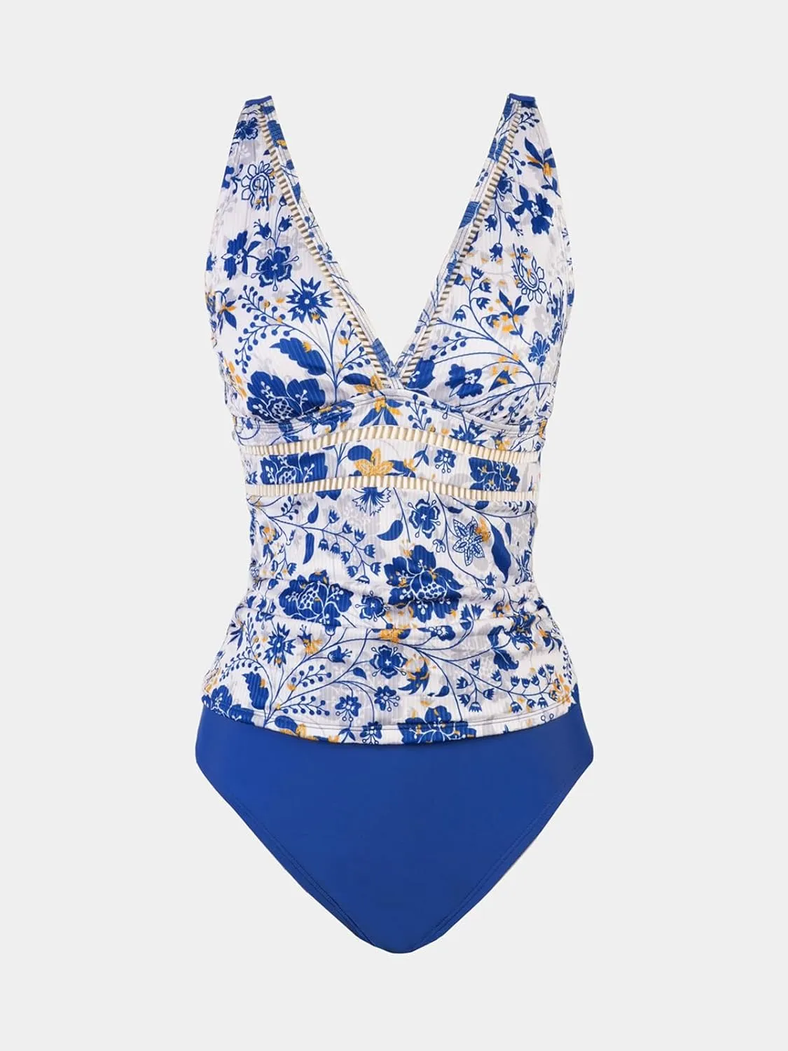 CUPSHE Women's Tankini Sets Two Piece Swimsuits Mid Rise V Neck Adjustable Straps Back Hook Cutout Cheeky
