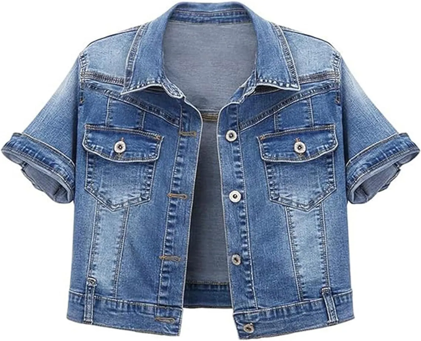 Denim Jacket For Women Jean Cropped Jacket Light Weight Soft Coat Fitted Thin Top Trendy Shacket