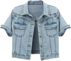 Denim Jacket For Women Jean Cropped Jacket Light Weight Soft Coat Fitted Thin Top Trendy Shacket