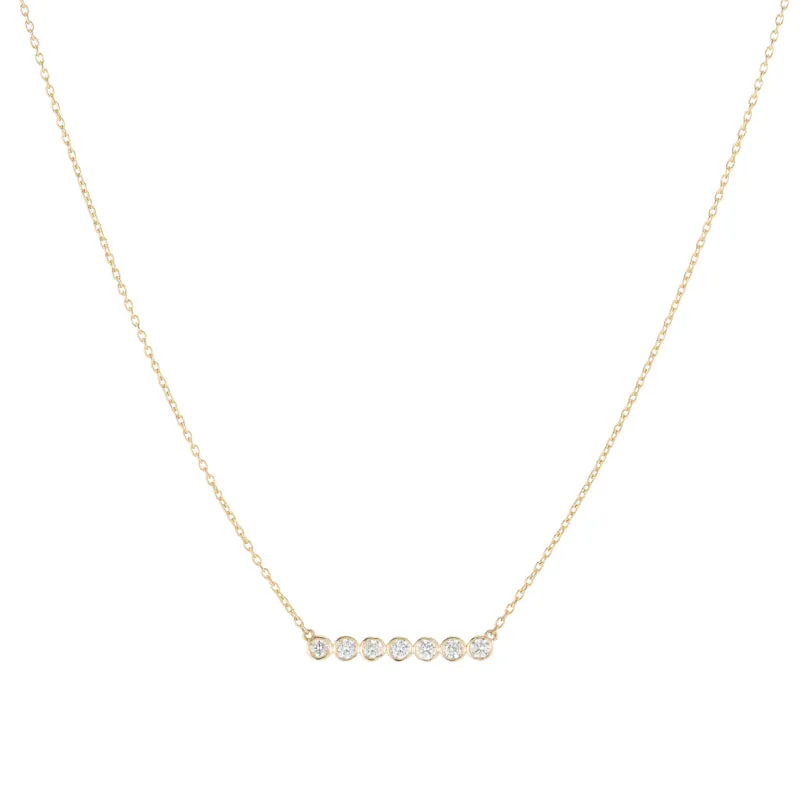 Diamond Bezel Bar Necklace, 14ky (7 stones)