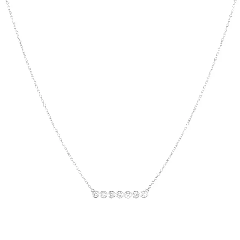 Diamond Bezel Bar Necklace, 14ky (7 stones)