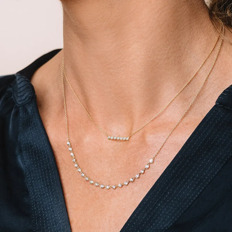 Diamond Bezel Bar Necklace, 14ky (7 stones)