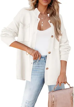 Dokotoo Cardigan Sweaters for Women Casual Open Front Long Sleeve Button Down Knit Outwear Stand Collar Fall Fashion 2024