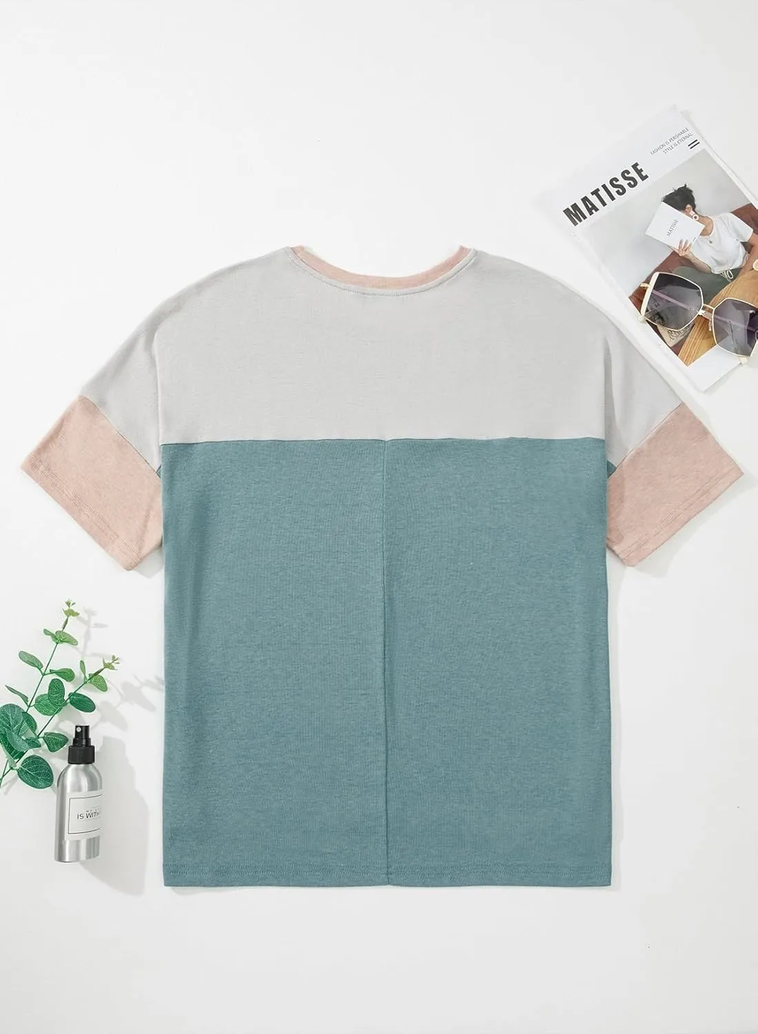 Dokotoo Womens Tops Oversized Trendy Shirts 2025 Summer Color Block Crewneck Business Casual Womens Blouses S-2XL