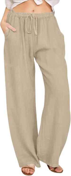 Drawstring Linen Pants Women Summer Outfits 2025 Vacation Pants with Pockets High Waist Flowy Beach Easter Casual Sweatpants