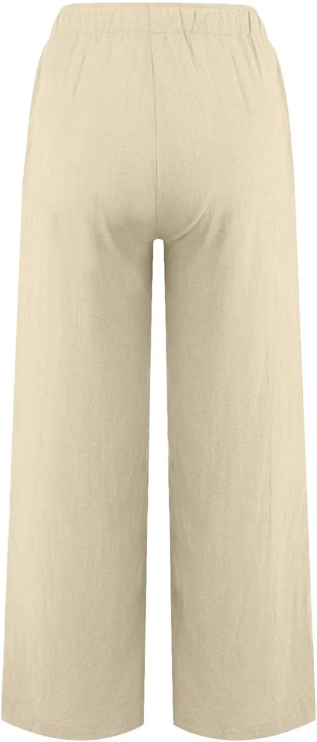 Drawstring Linen Pants Women Summer Outfits 2025 Vacation Pants with Pockets High Waist Flowy Beach Easter Casual Sweatpants