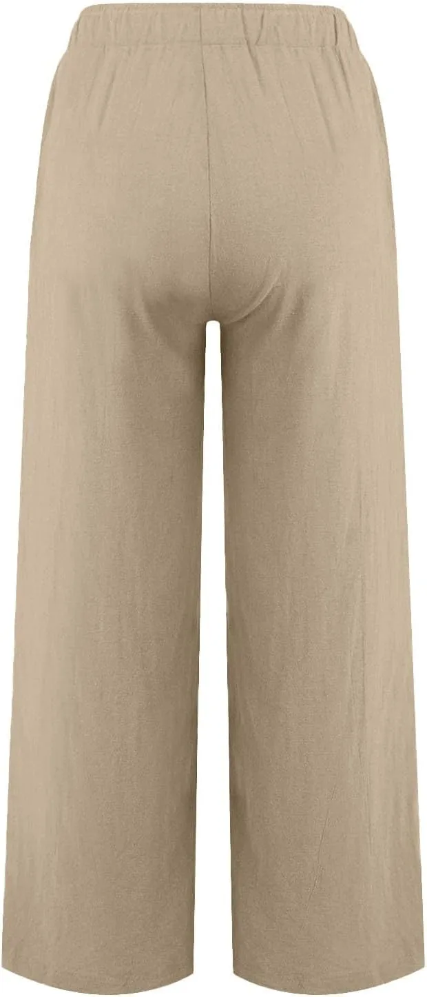 Drawstring Linen Pants Women Summer Outfits 2025 Vacation Pants with Pockets High Waist Flowy Beach Easter Casual Sweatpants