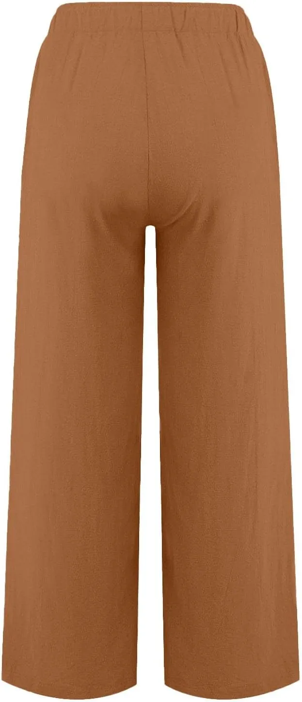 Drawstring Linen Pants Women Summer Outfits 2025 Vacation Pants with Pockets High Waist Flowy Beach Easter Casual Sweatpants