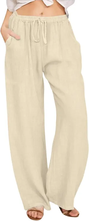 Drawstring Linen Pants Women Summer Outfits 2025 Vacation Pants with Pockets High Waist Flowy Beach Easter Casual Sweatpants