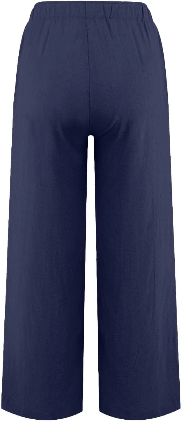 Drawstring Linen Pants Women Summer Outfits 2025 Vacation Pants with Pockets High Waist Flowy Beach Easter Casual Sweatpants