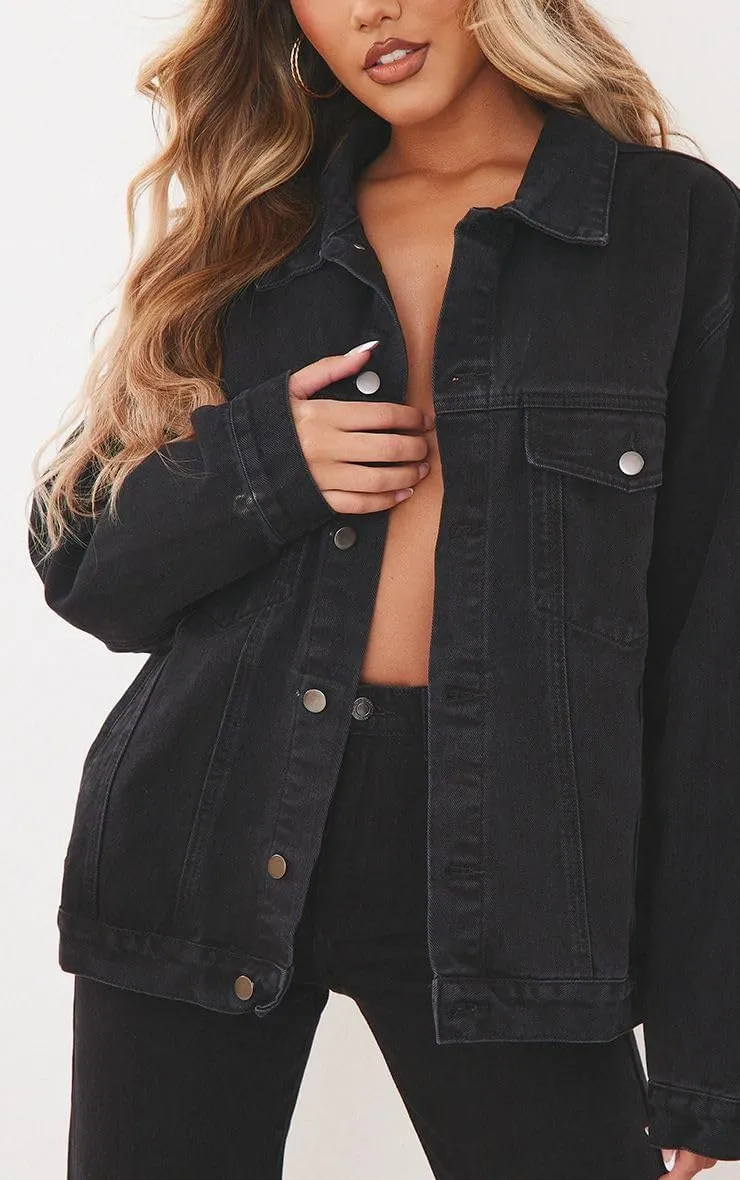 DvaeMalligo Women's Oversized Denim Jacket Casual Long Sleeve Button Down Distressed Trucker Jean Jackets with Pockets