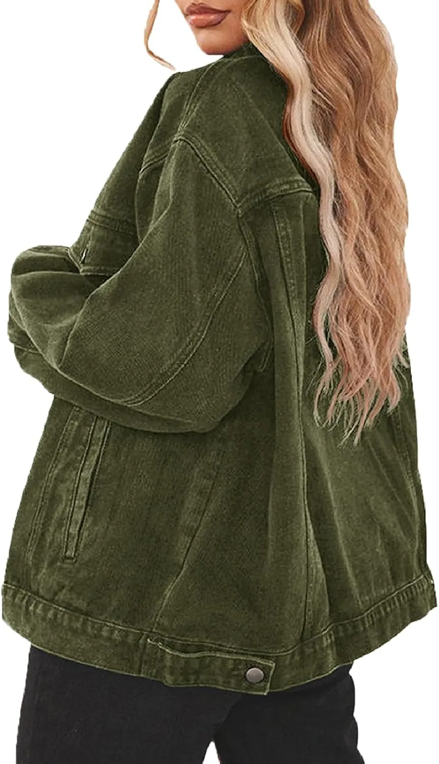 DvaeMalligo Women's Oversized Denim Jacket Casual Long Sleeve Button Down Distressed Trucker Jean Jackets with Pockets
