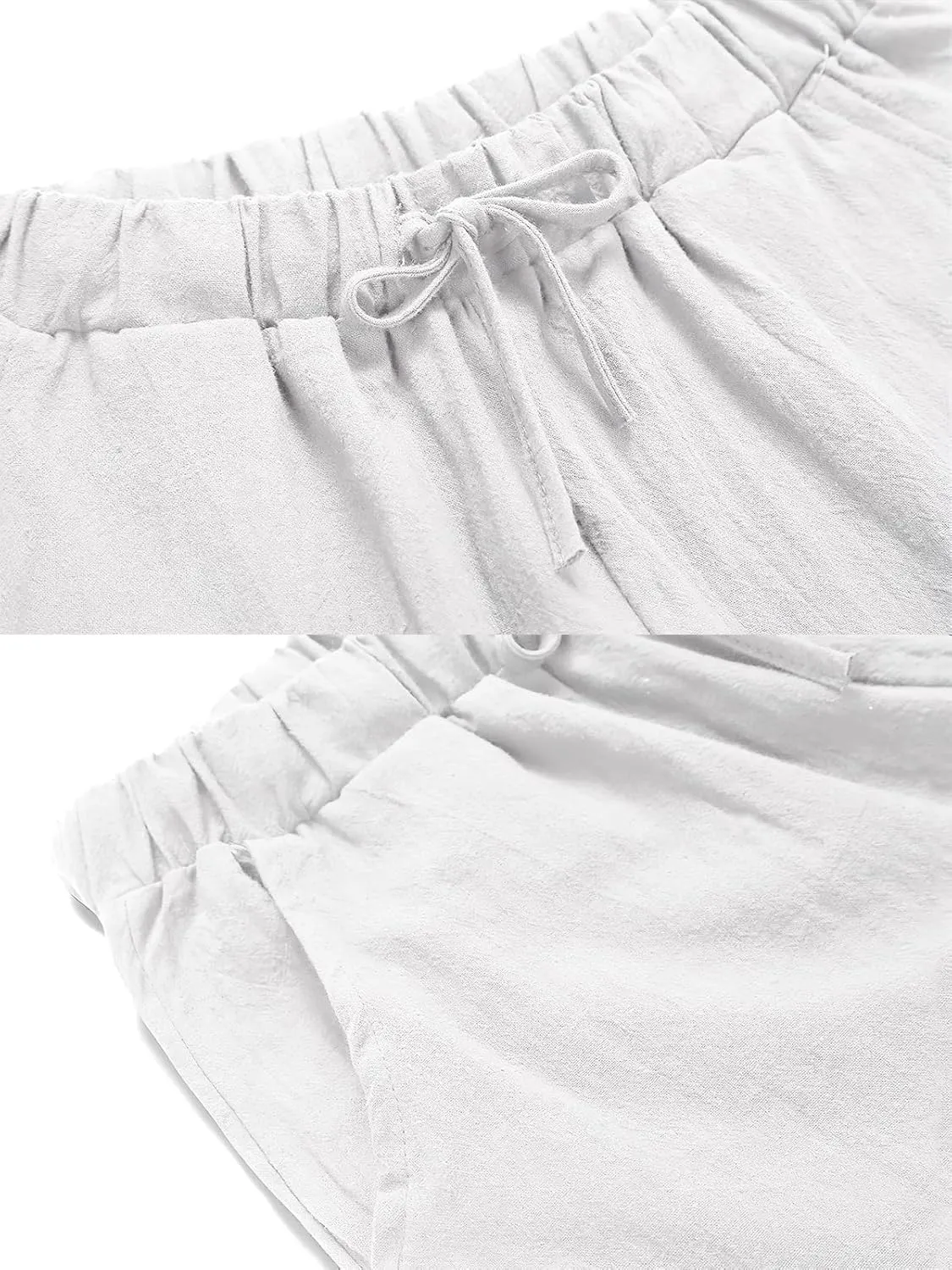 ebossy Women's Cotton Linen Pants Elastic High Waist Drawstring Wide Leg Lounge Palazzo Yoga Trousers