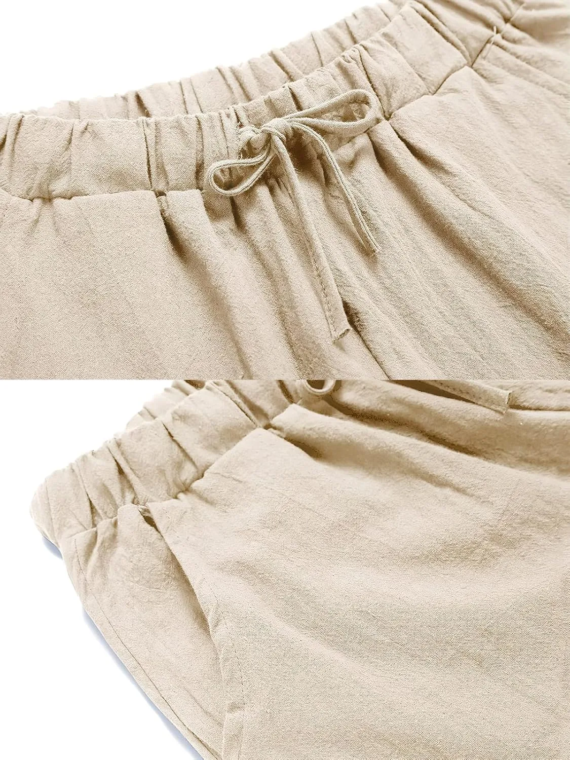 ebossy Women's Cotton Linen Pants Elastic High Waist Drawstring Wide Leg Lounge Palazzo Yoga Trousers