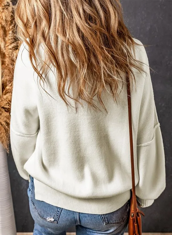 EVALESS Sweaters for Women Fashion 2024 Crewneck Batwing Sleeve Oversized Side Slit Ribbed Knit Pullover Sweater Tops
