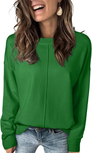 EVALESS Womens Fall Sweaters 2024 Fashion Crewneck Long Sleeve Pleated Knitted Casual Pullover Tops