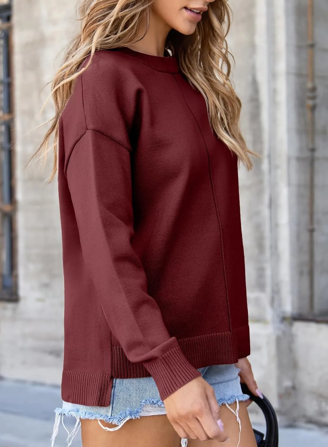 EVALESS Womens Fall Sweaters 2024 Fashion Crewneck Long Sleeve Pleated Knitted Casual Pullover Tops