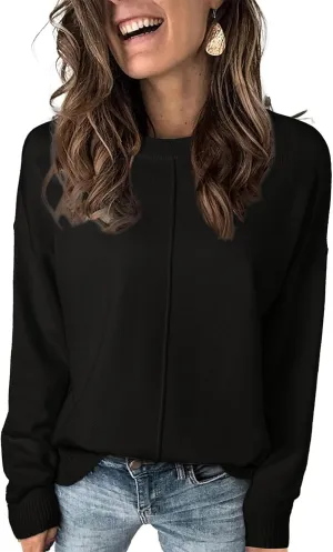 EVALESS Womens Fall Sweaters 2024 Fashion Crewneck Long Sleeve Pleated Knitted Casual Pullover Tops