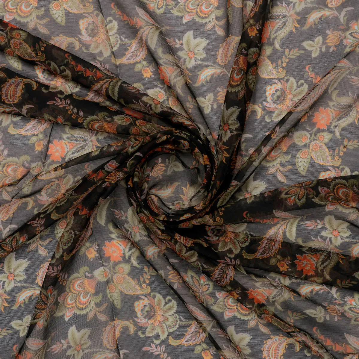 FAB VOGUE Studio Digital Printed Chiffon Fabric - Black Floral