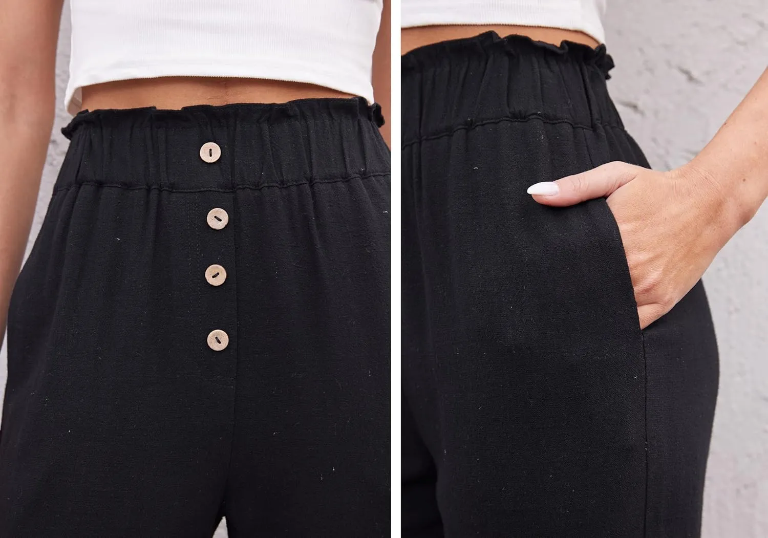 Fakanhui Women's Linen Work Pants Summer Dressy Casual Business High Waist Paperbag Cropped Pants Trouser