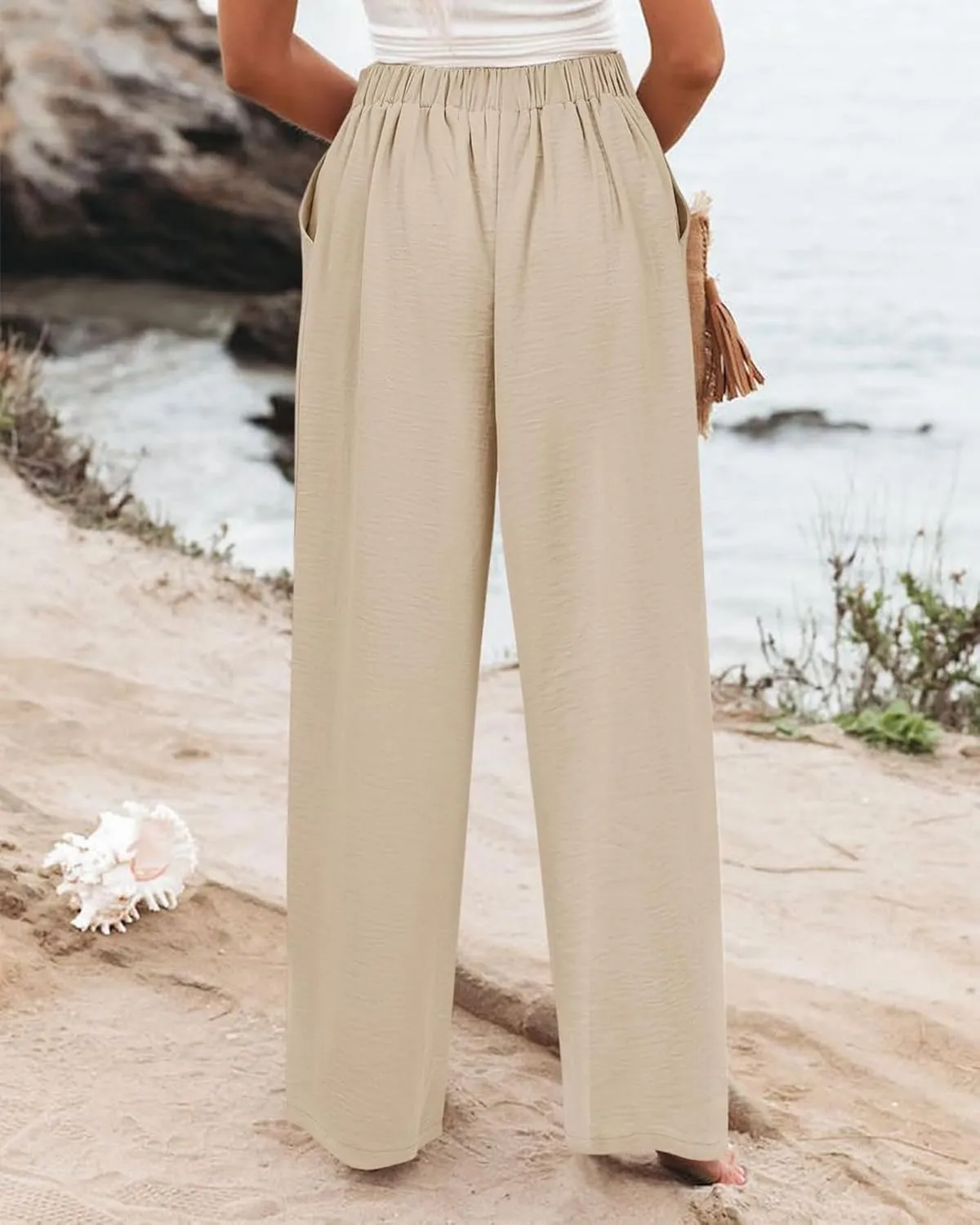 fanmpghleoo Striped Linen Pants Women Dressy Boho Linen Palazzo Pants Casual Business High Waisted Linen Trousers Pants 2025