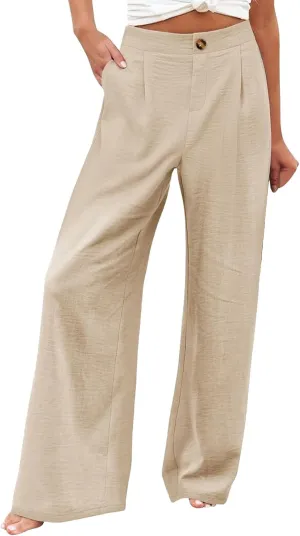 fanmpghleoo Striped Linen Pants Women Dressy Boho Linen Palazzo Pants Casual Business High Waisted Linen Trousers Pants 2025
