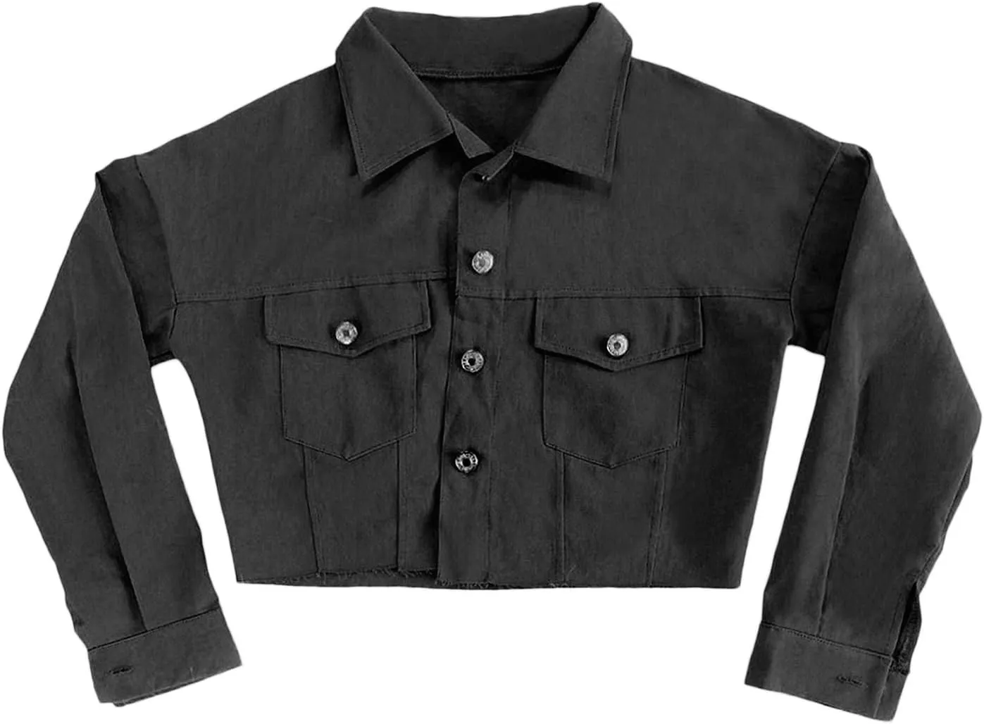 FEORJGP Women Crop Denim Jacket Button Down Distressed Ripped Hem Jacket Long Sleeve Lapel Cropped Jean Jacket 90s Streetwear