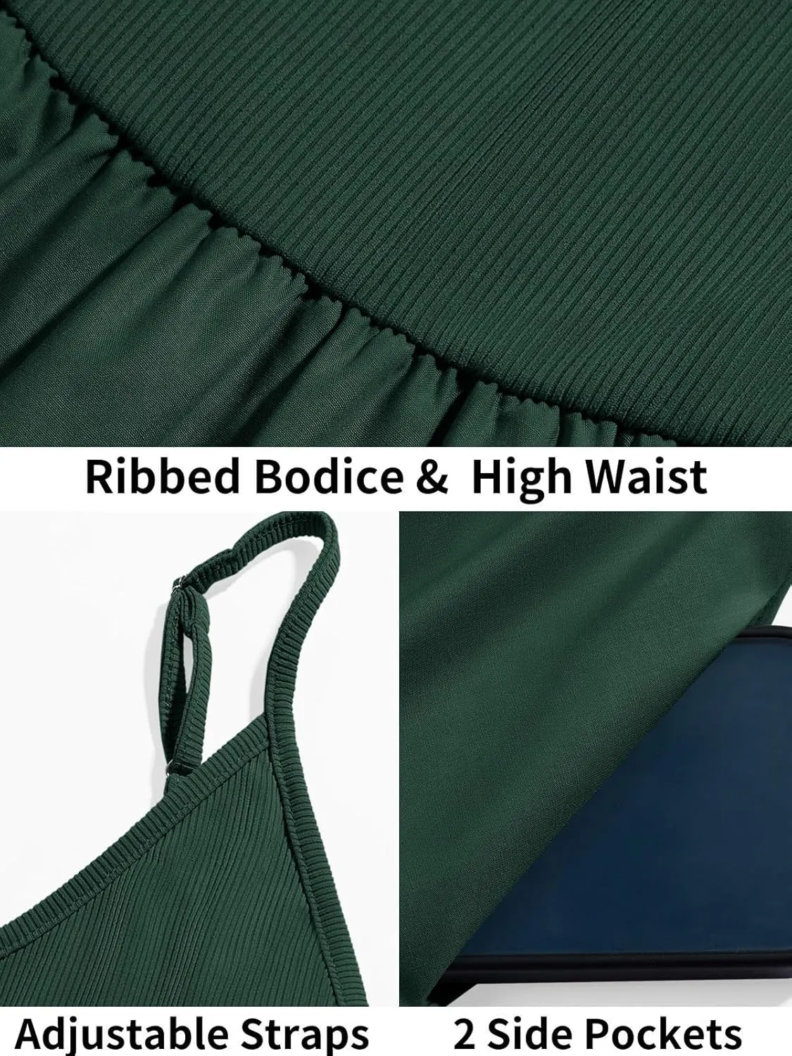 Fisoew Womens Spaghetti Strap Dress V Neck Backless Summer Casual A Line Cami Dress with Pocket