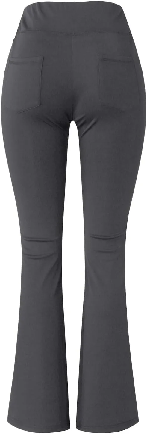 Flare Leggings With Pockets For Women High Waist Casual Workout Bell Bottom Pant Soft Yoga Wide Leg Bootcut Trouser