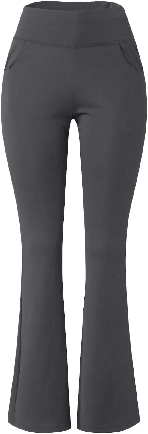 Flare Leggings With Pockets For Women High Waist Casual Workout Bell Bottom Pant Soft Yoga Wide Leg Bootcut Trouser