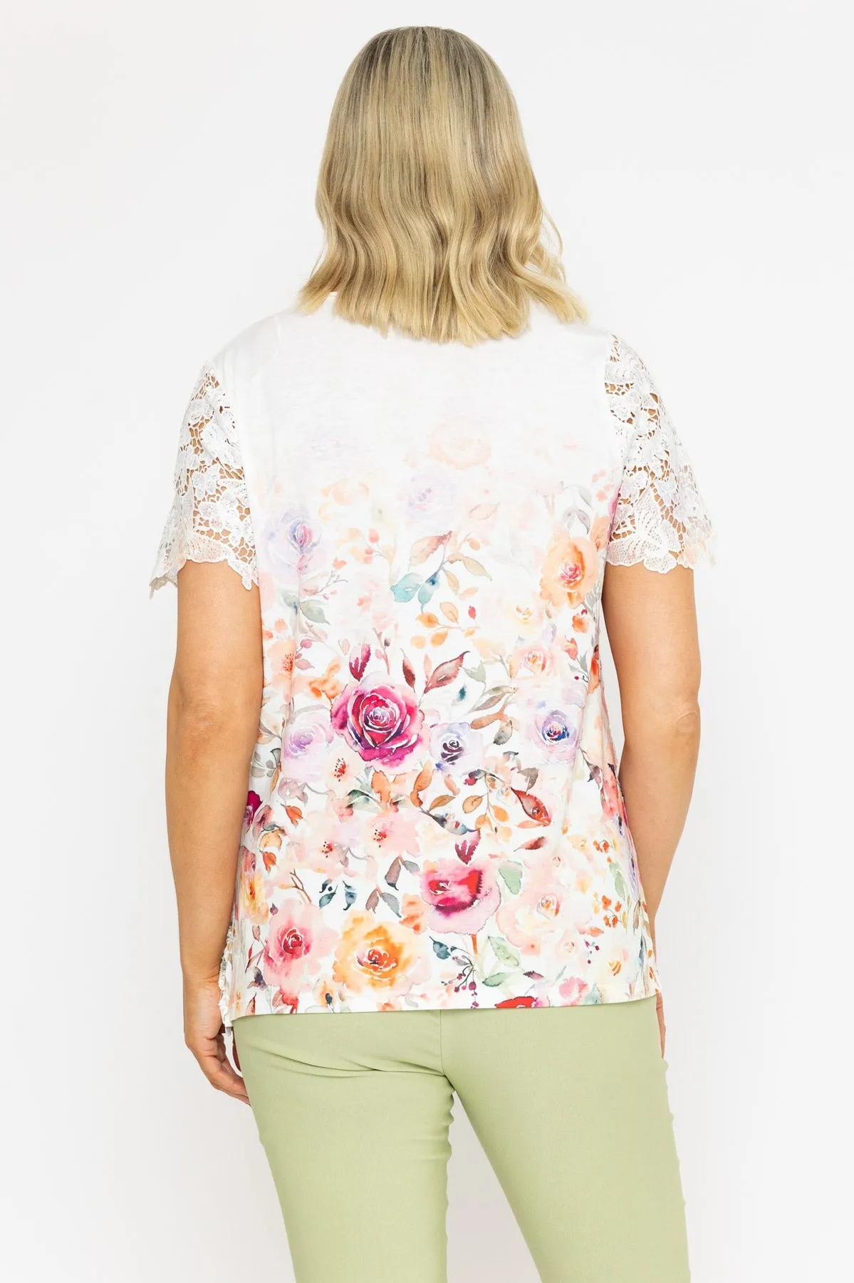 Floral Printed Lace Short Sleeve Top