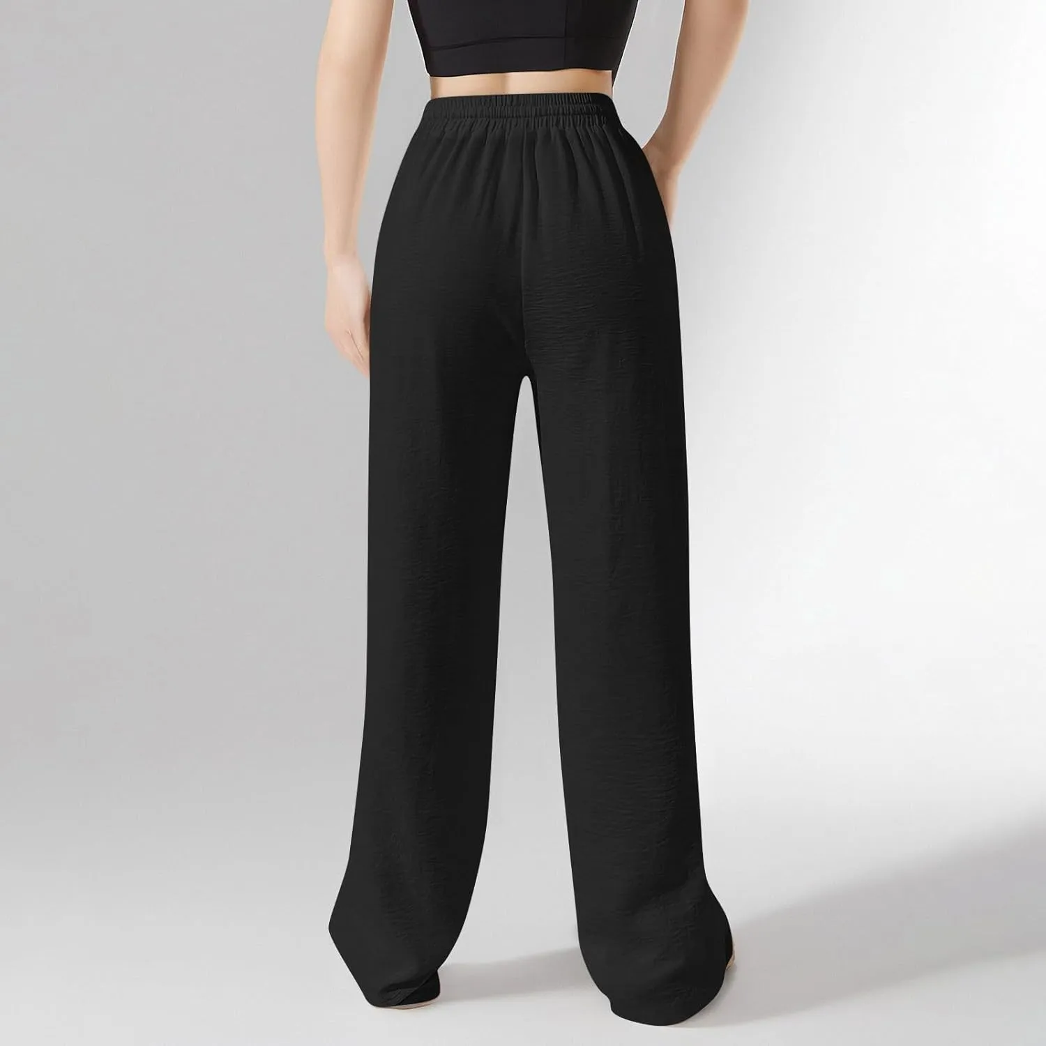 Flowy Linen Pants for Women Summer Wide Legs Pants Drawstring High Waisted Trouser Dressy Palazzo Pant with Pockets