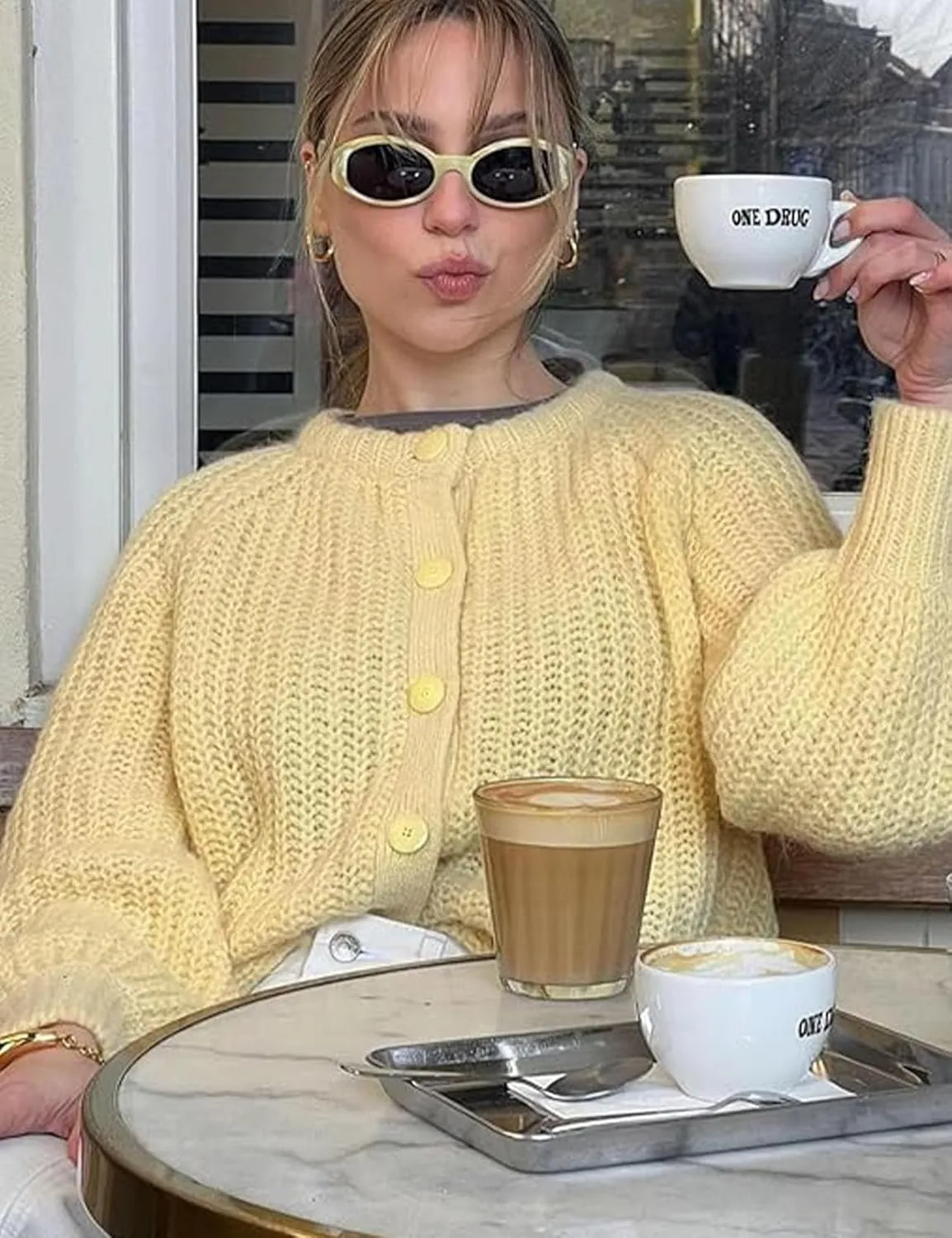 Flygo Women's Cardigan Sweater 2024 Fall Winter Chunky Long Sleeve Button Open Front Knit Solid Loose Cardigans Sweaters