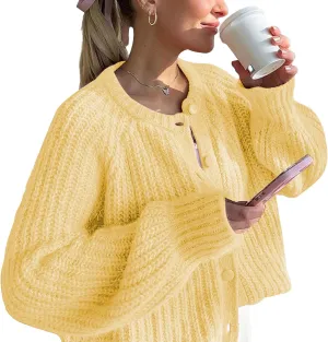 Flygo Women's Cardigan Sweater 2024 Fall Winter Chunky Long Sleeve Button Open Front Knit Solid Loose Cardigans Sweaters