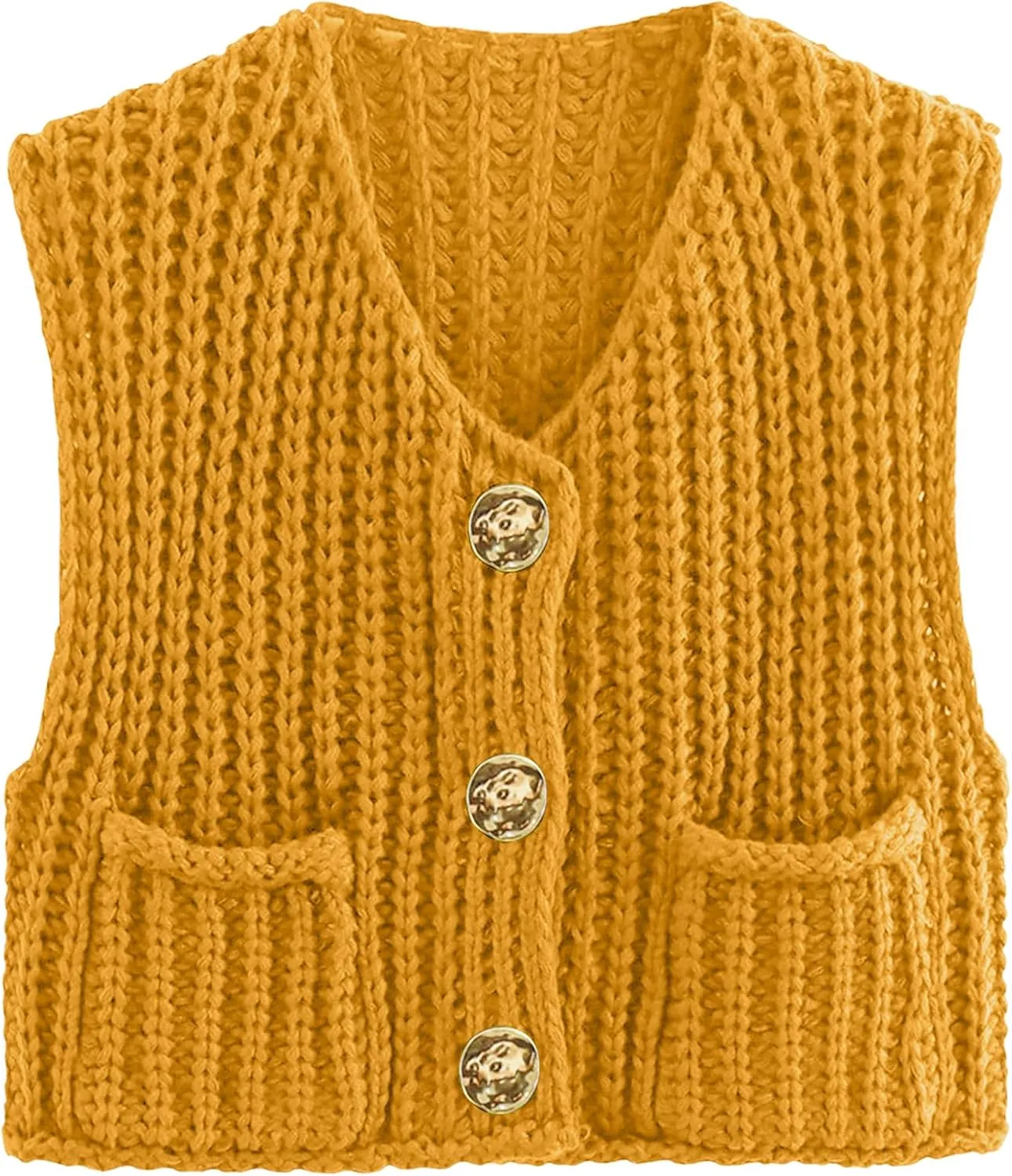Flygo Womens Sleeveless Sweater Vest 2025 Spring Summer Crop Knit Top Chunky Crochet Button Cardigan Sweaters