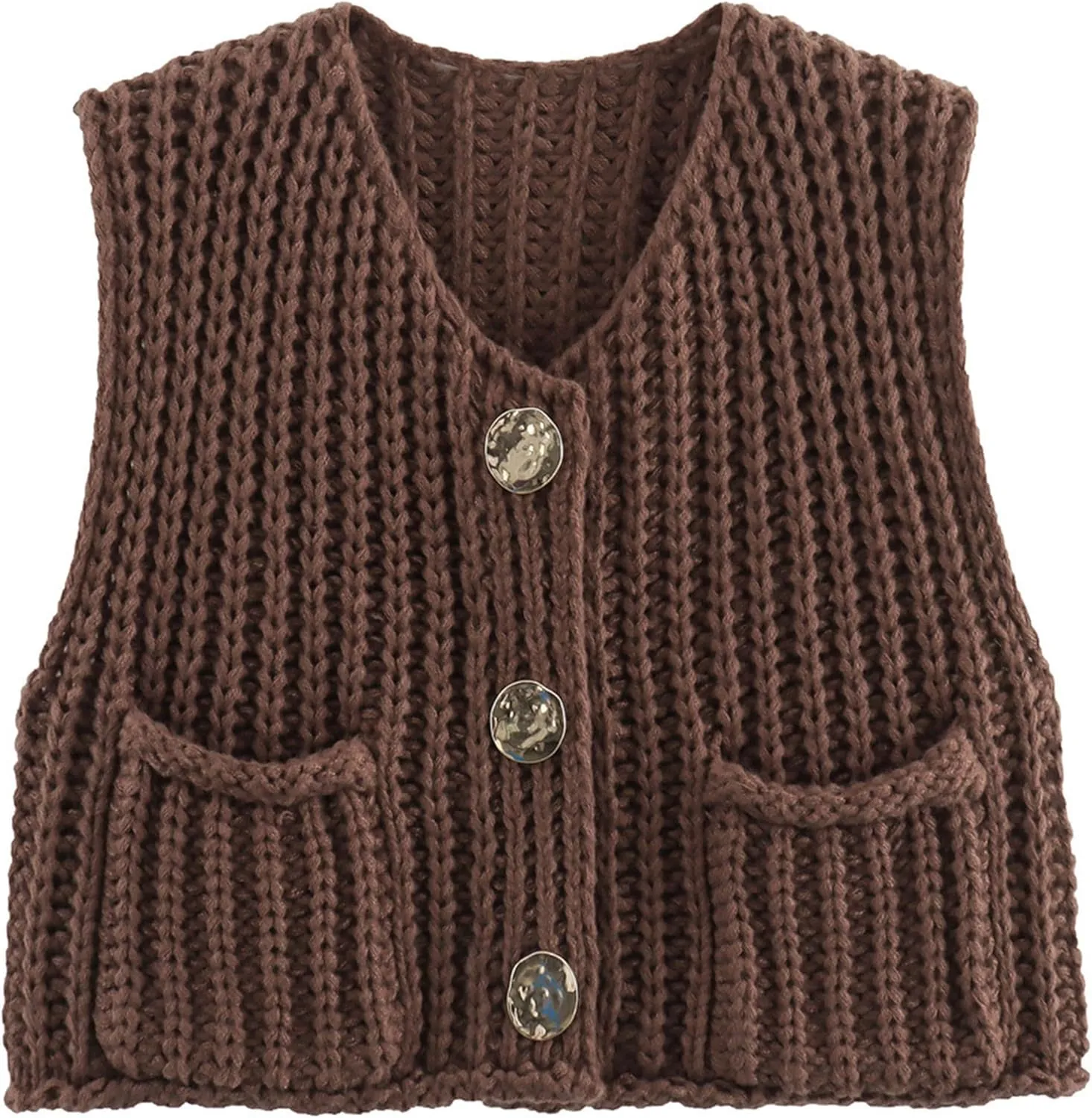 Flygo Womens Sleeveless Sweater Vest 2025 Spring Summer Crop Knit Top Chunky Crochet Button Cardigan Sweaters