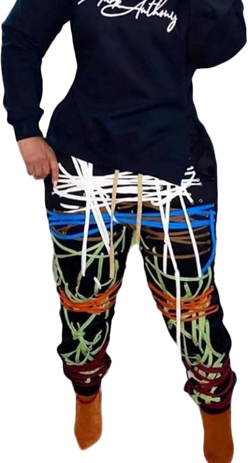 FULA-bao Women Chic Strings Bandage Jogger Pants Lace Up High Waist Loose Casual Sweatpants Hip Hop Pants Trousers