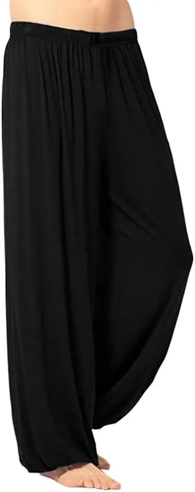 FZVYD Mens Super Soft Yoga Pants Trousers Lounge Pant Hippie Harem Pants Elastic Waist Baggy Boho Casual Drop Crotch Trouser