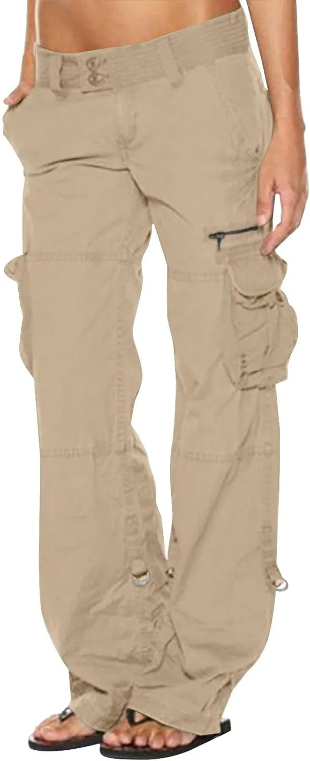 Gcvizuso Womens Cargo Joggers Pants Quick Dry Workout Pants Casual Hiking Trousers Elastic Waist Zipper Pocket Leggings