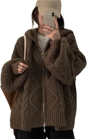 GGOOB Grandpa Sweater Oversized Aesthetic Hoodie Grandpa Sweaters Vintage Aesthetic Zip Up Hoodie for Women