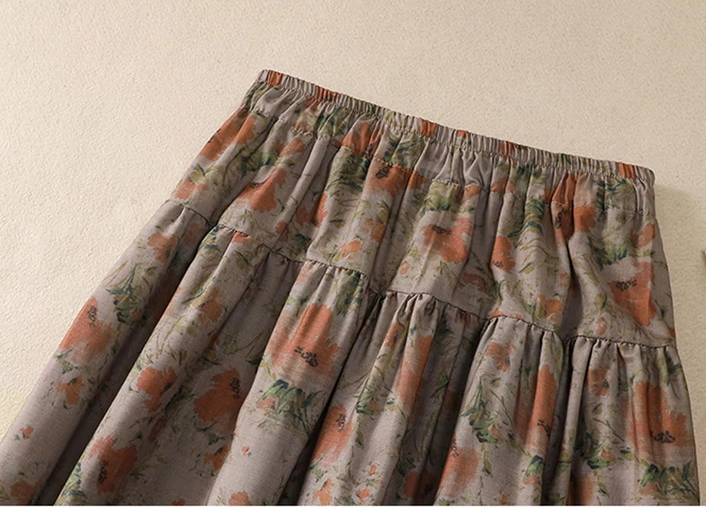 GGUHHU Womens Elegant Stretched High Waist A-Line Long Floral Skirts Pleated Swing Midiskirts