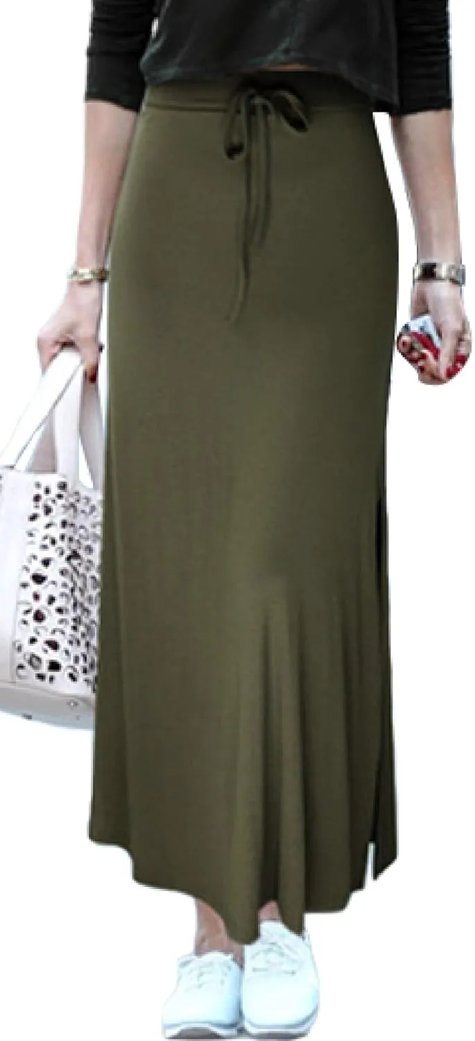 GGUHHU Women's Fashion Drawstring High-Waist Knit Pleated Long Skirts Midiskirts