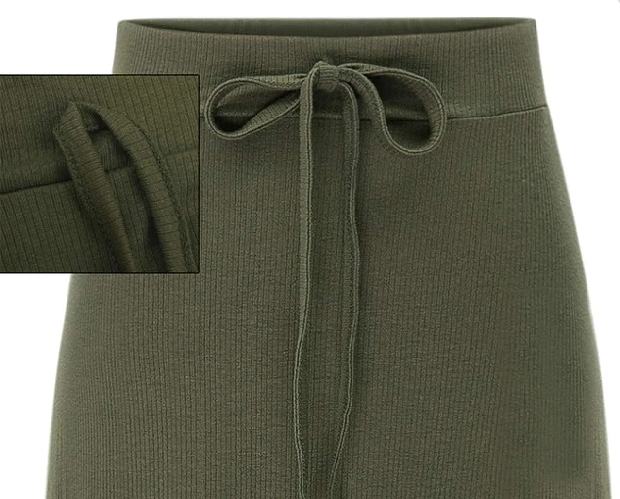 GGUHHU Women's Fashion Drawstring High-Waist Knit Pleated Long Skirts Midiskirts