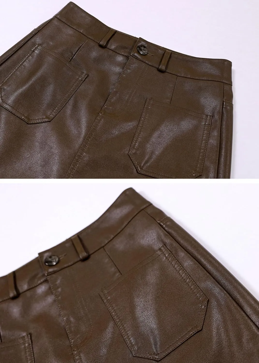 GGUHHU Womens Retro High Waist Faux Leather Long Skirt Package Hip Slim Fit Midiskirts