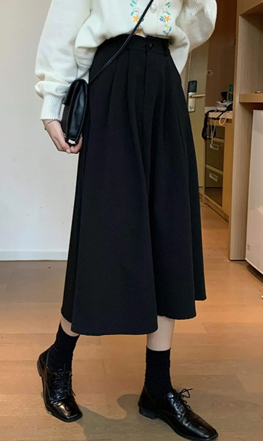 GGUHHU Womens Trendy High Waist Pleated Midiskirts A-Line Skirts with Pockets