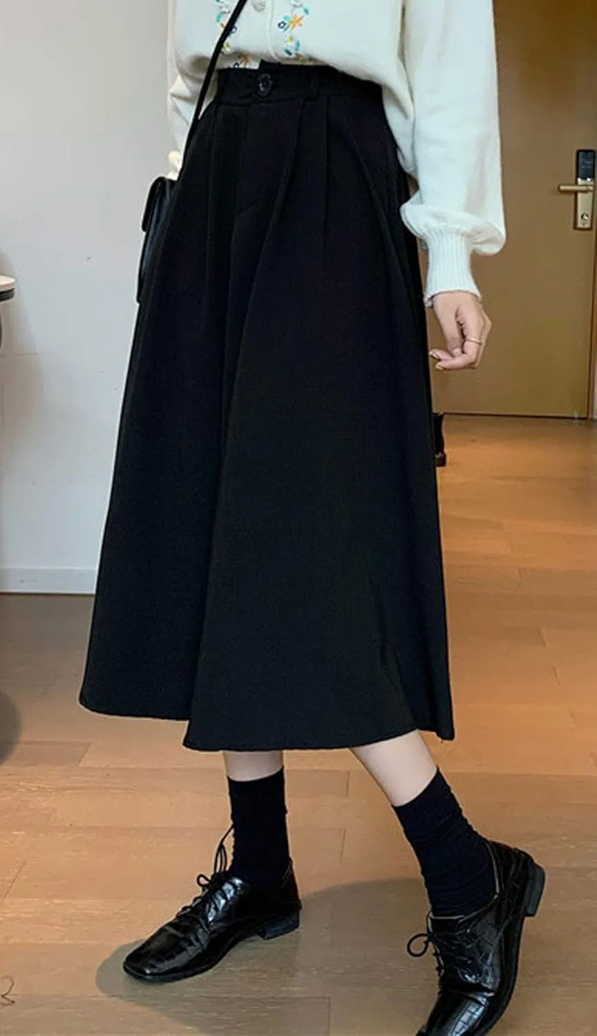 GGUHHU Womens Trendy High Waist Pleated Midiskirts A-Line Skirts with Pockets
