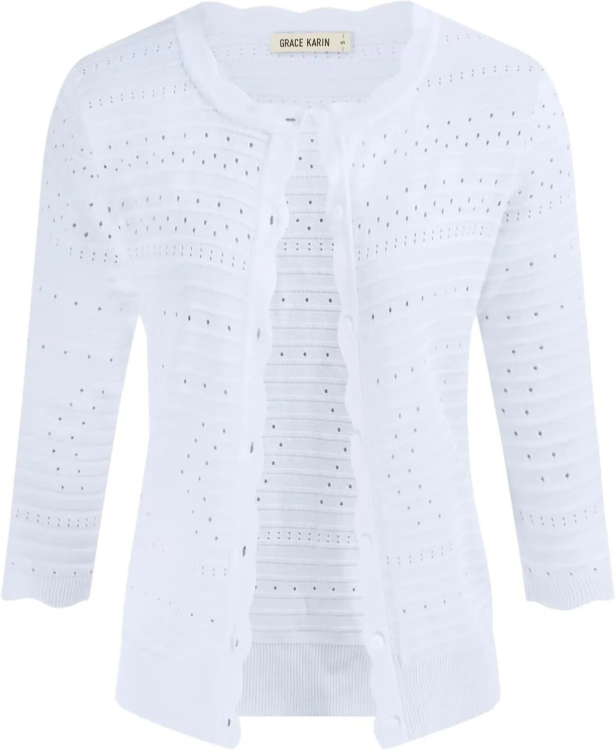 GRACE KARIN Women's 3/4 Short Sleeve Cropped Cardigan Lightweight Button up Crochet Knit Sweater Shrug for Summer Spring