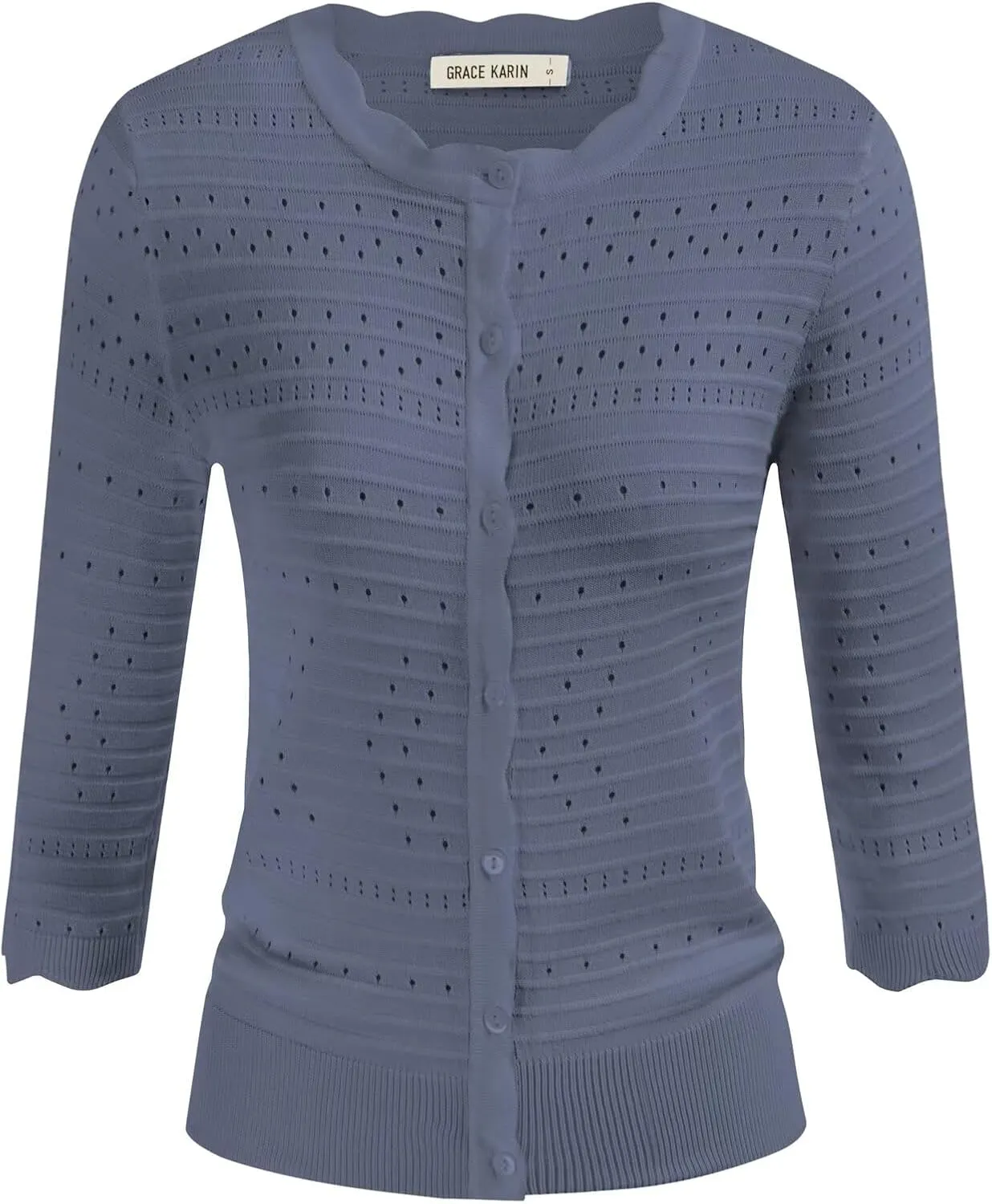 GRACE KARIN Women's 3/4 Short Sleeve Cropped Cardigan Lightweight Button up Crochet Knit Sweater Shrug for Summer Spring
